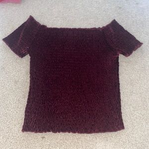 UrbanOutfitters maroon velvet off the shoulder top